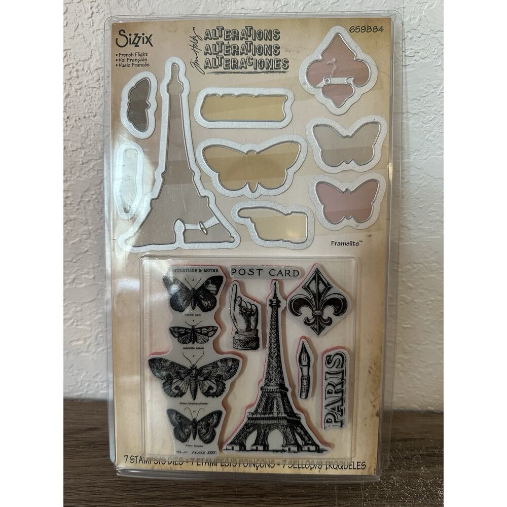 Sizzix French Flight 659884 Stamp & Die Set Eiffel Tower France Paris Tim Holtz